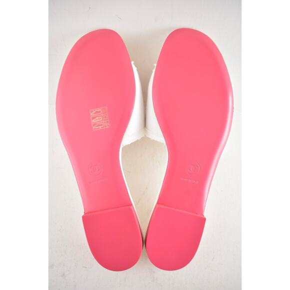 Chanel 24C White Fuchsia Pink CC Logo Fabric Knit Mule Slide Slip On Sandal 38.5 - Picture 15 of 15